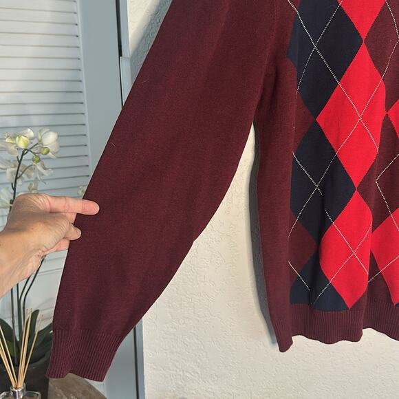 Old Navy Burgundy Red Argyle Sweater V Neck Golf Caddyshack Preppy Gilmore XL - Picture 4 of 7